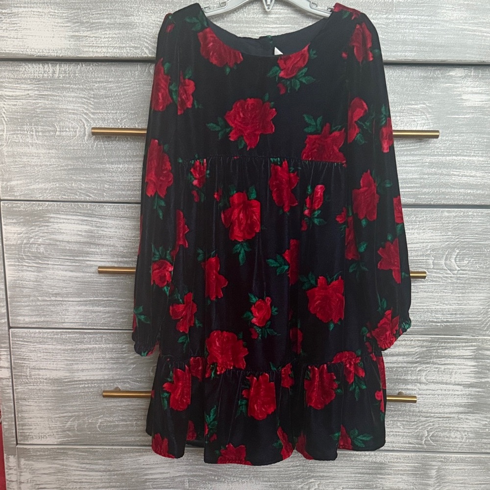 Janie and Jack Black Dress with Red Floral Pattern